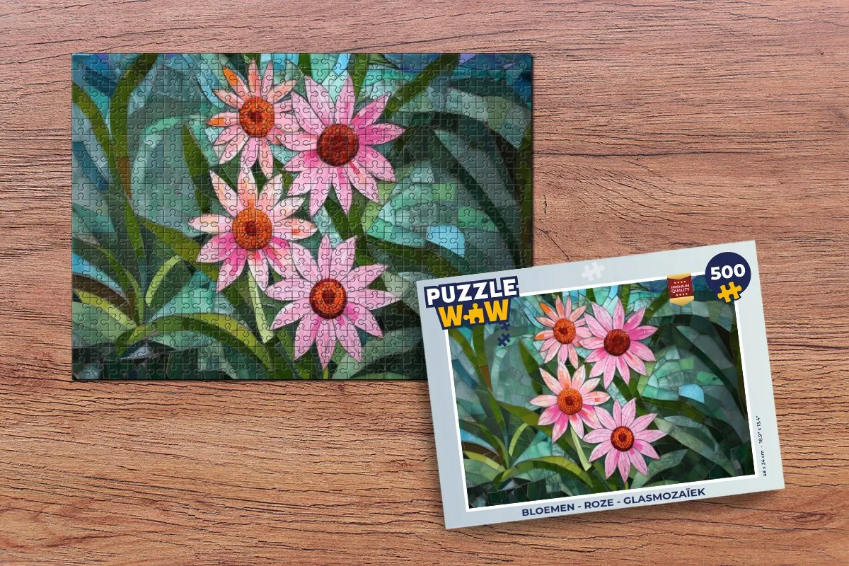 PuzzleWow Glasmozaïek Bloemen Legpuzzel 500 Stuks - Roze