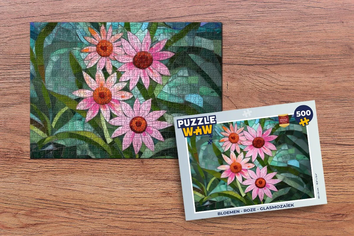 PuzzleWow Glasmozaïek Bloemen Legpuzzel 500 Stuks - Roze