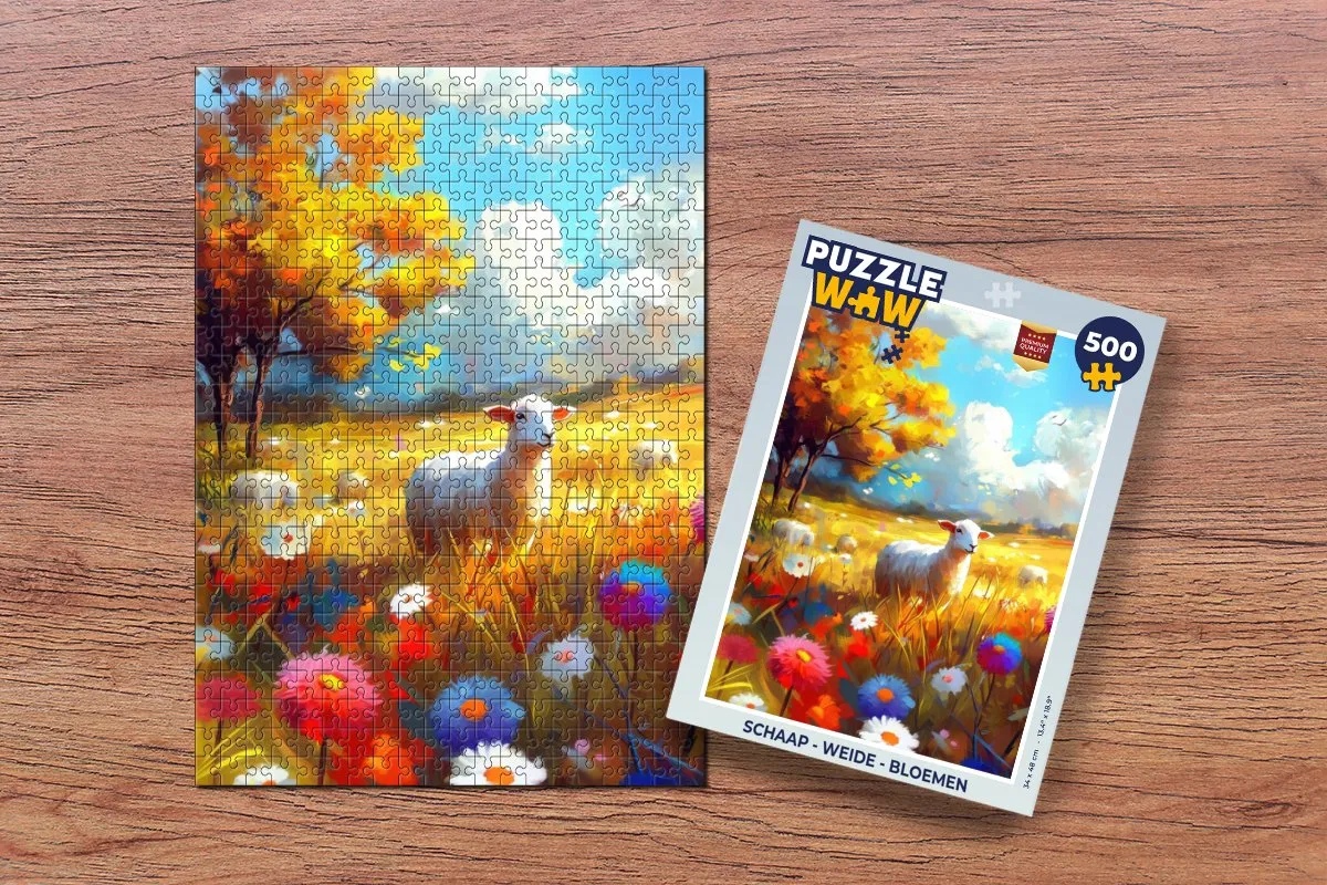 PuzzleWow Schaap - Weide Bloemen Legpuzzel 500 Stuks