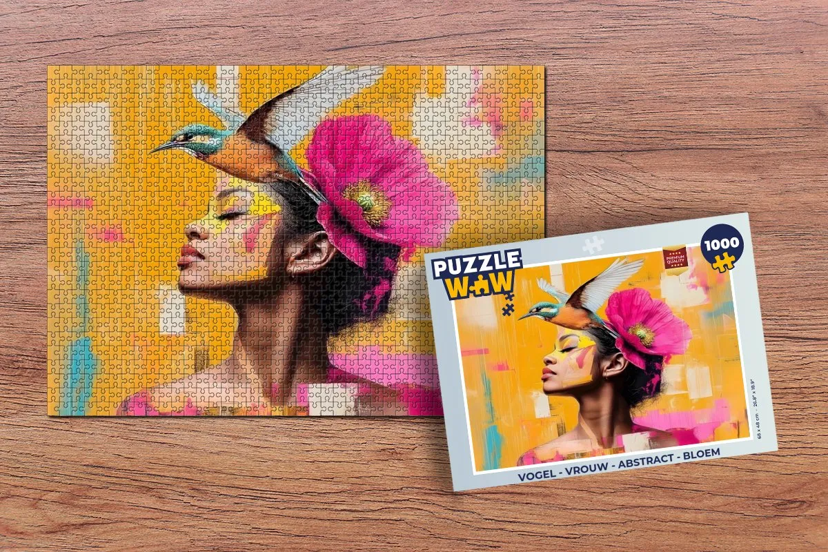 PuzzleWow Vogel Abstract Bloem Legpuzzel 1000 Stuks - Vrouw/Vogel