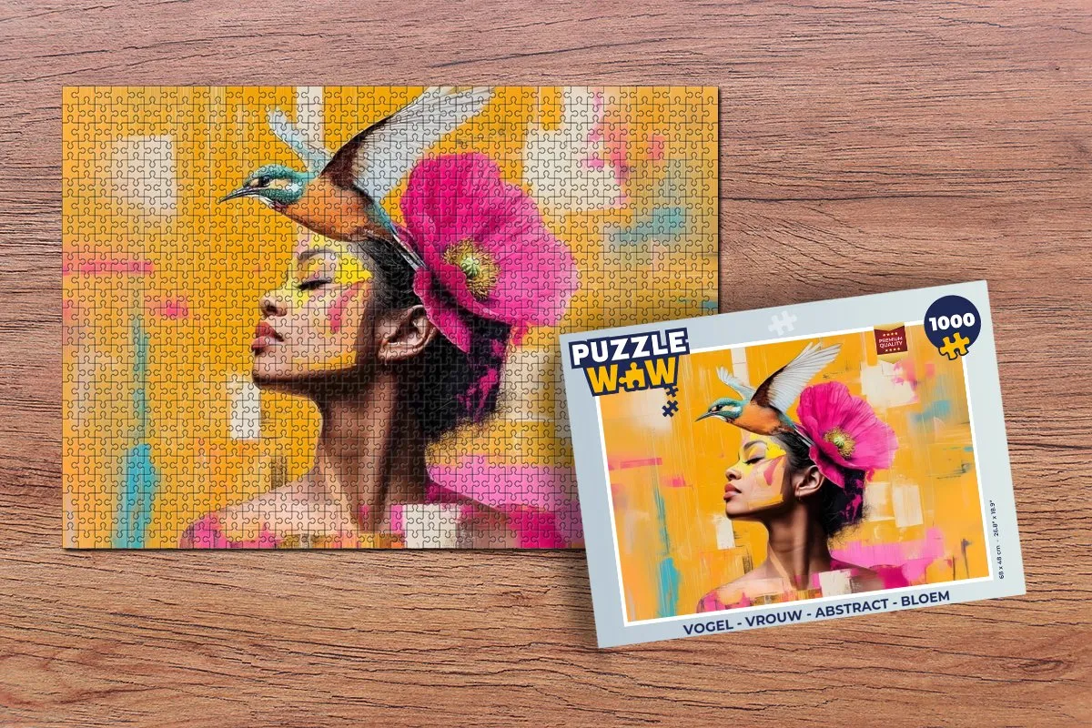 PuzzleWow Vogel Abstract Bloem Legpuzzel 1000 Stuks - Vrouw/Vogel