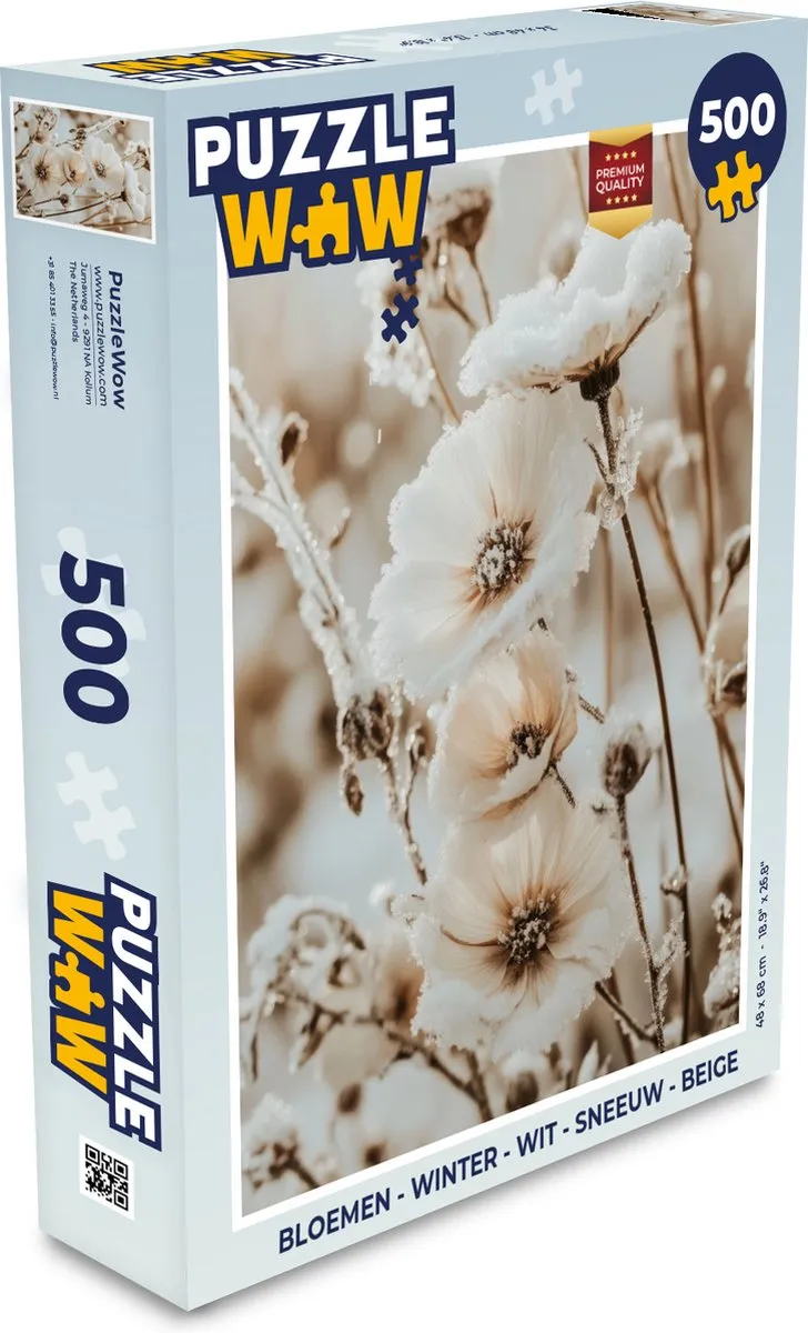 PuzzleWow Bloemen Winter Legpuzzel 500 Stuks - Wit/Beige