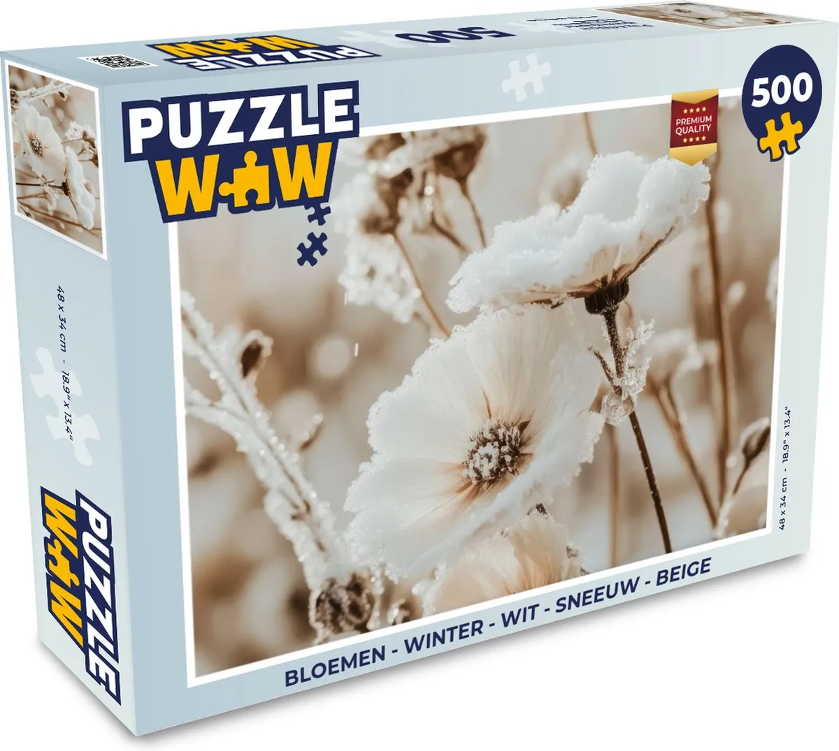 PuzzleWow Bloemen Winter Legpuzzel 500 Stuks - Wit/Beige