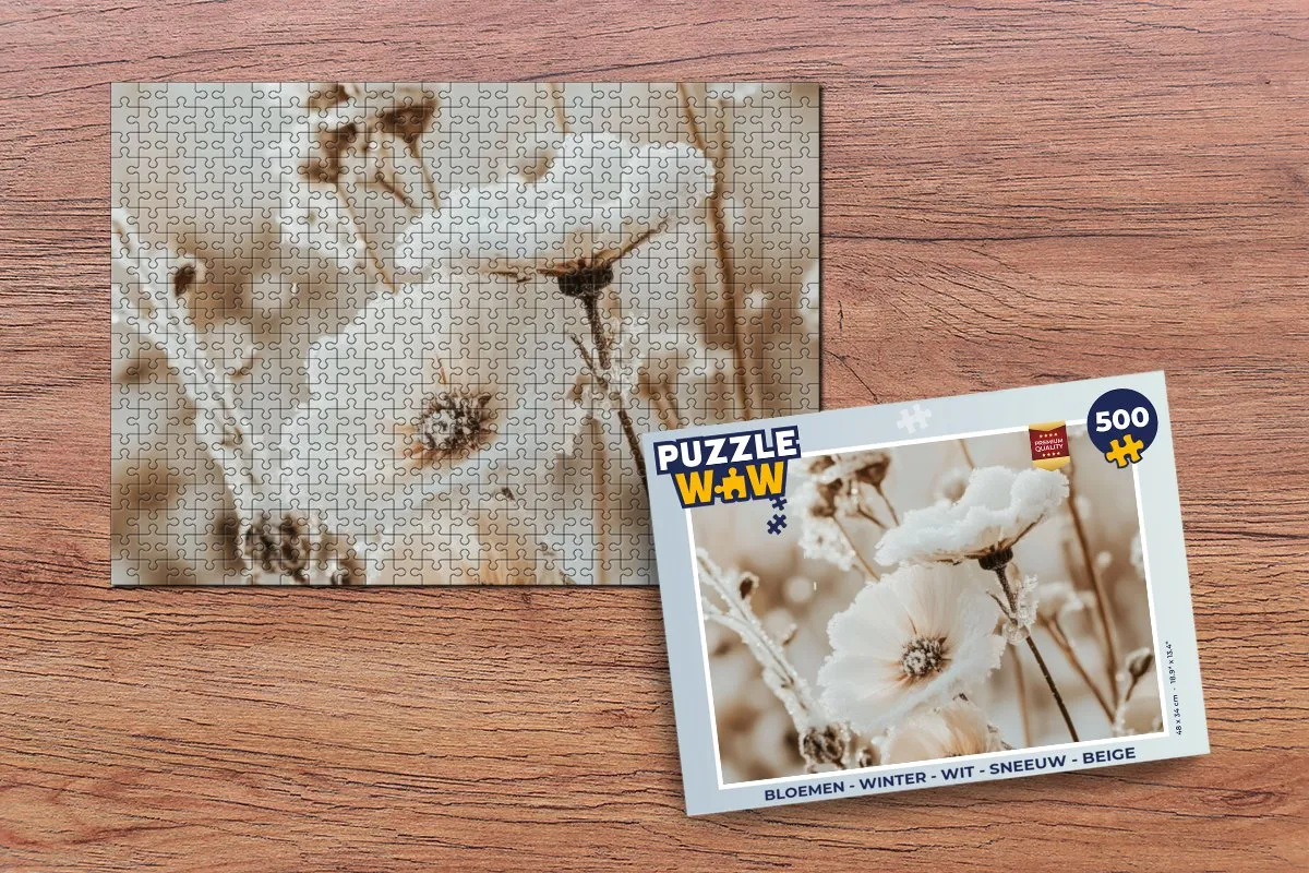 PuzzleWow Bloemen Winter Legpuzzel 500 Stuks - Wit/Beige