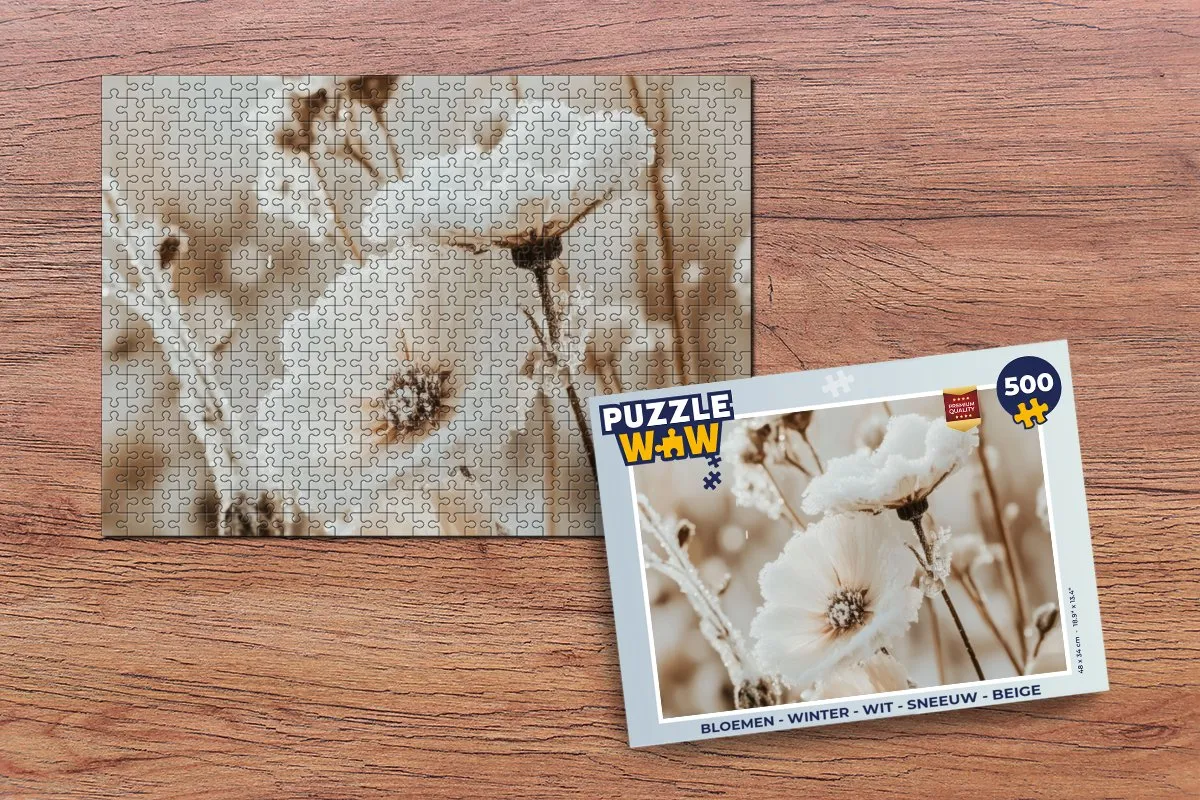 PuzzleWow Bloemen Winter Legpuzzel 500 Stuks - Wit/Beige