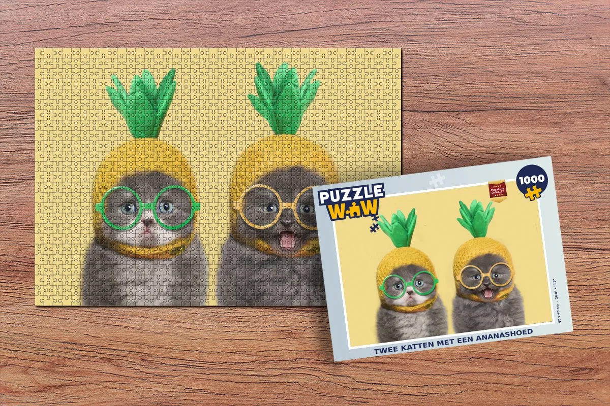 PuzzleWow Kat met Hoed Ananas Legpuzzel 1000 Stuks - Multicolor