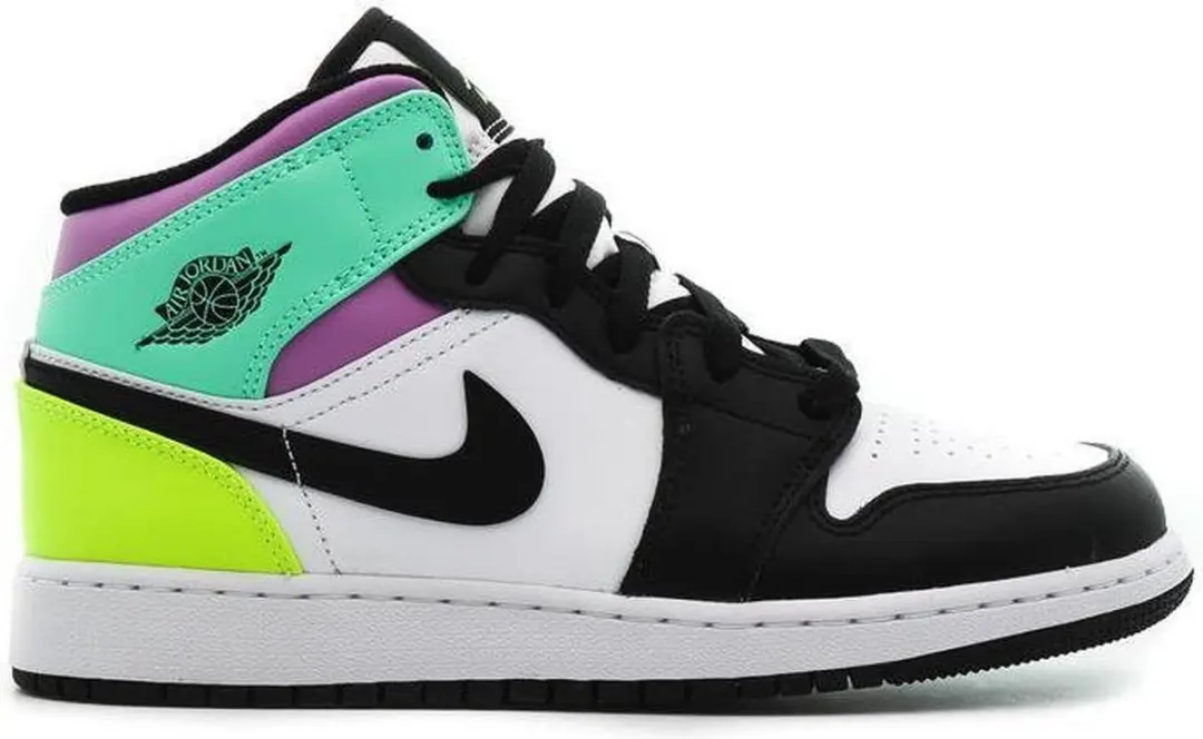 Nike Air Jordan 1 Mid (GS), White/Black-Volt-Green Glow, 554725 175, EUR 40