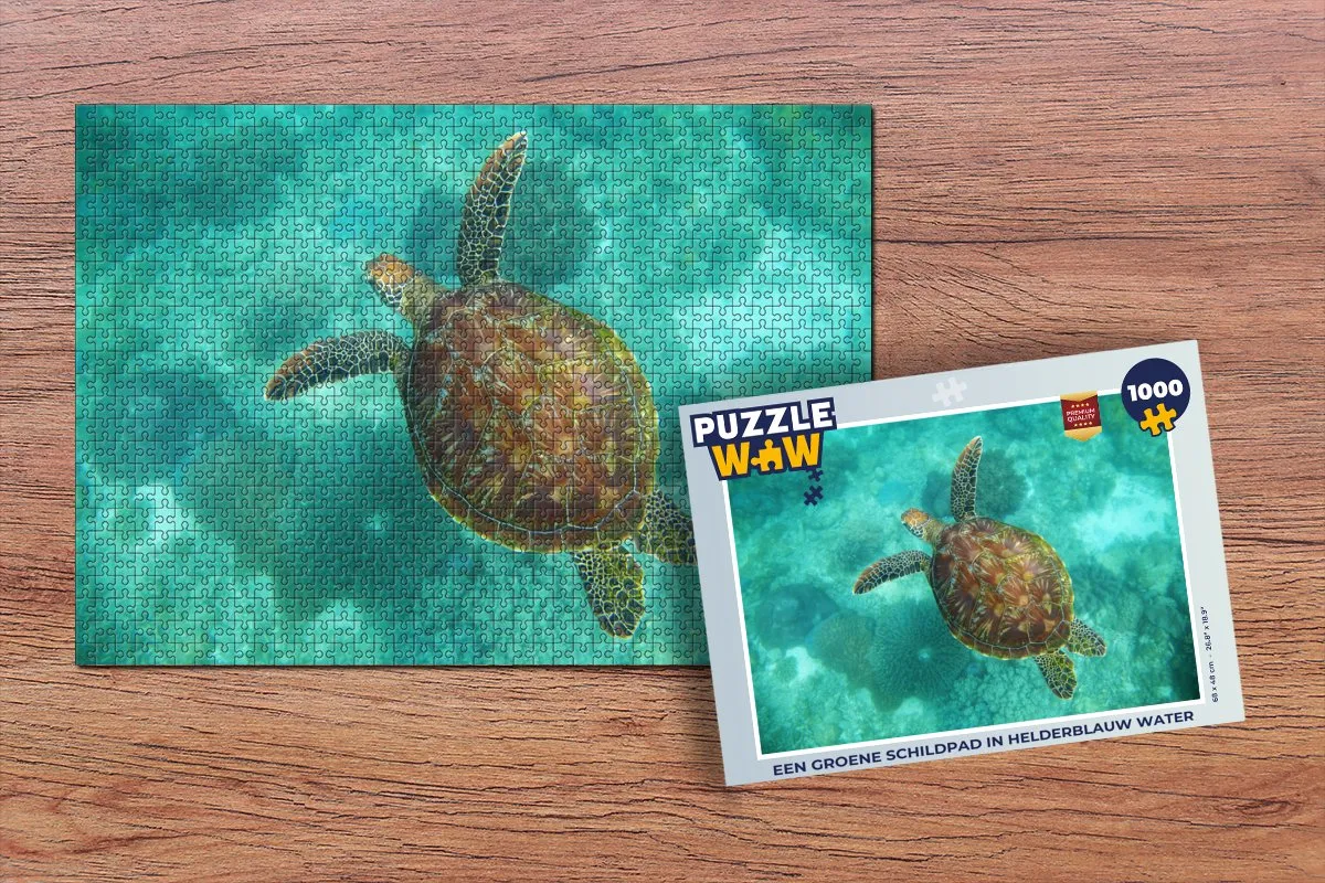 PuzzleWow Legpuzzel Schildpad in Blauw Water 1000 Stuks - Multicolor