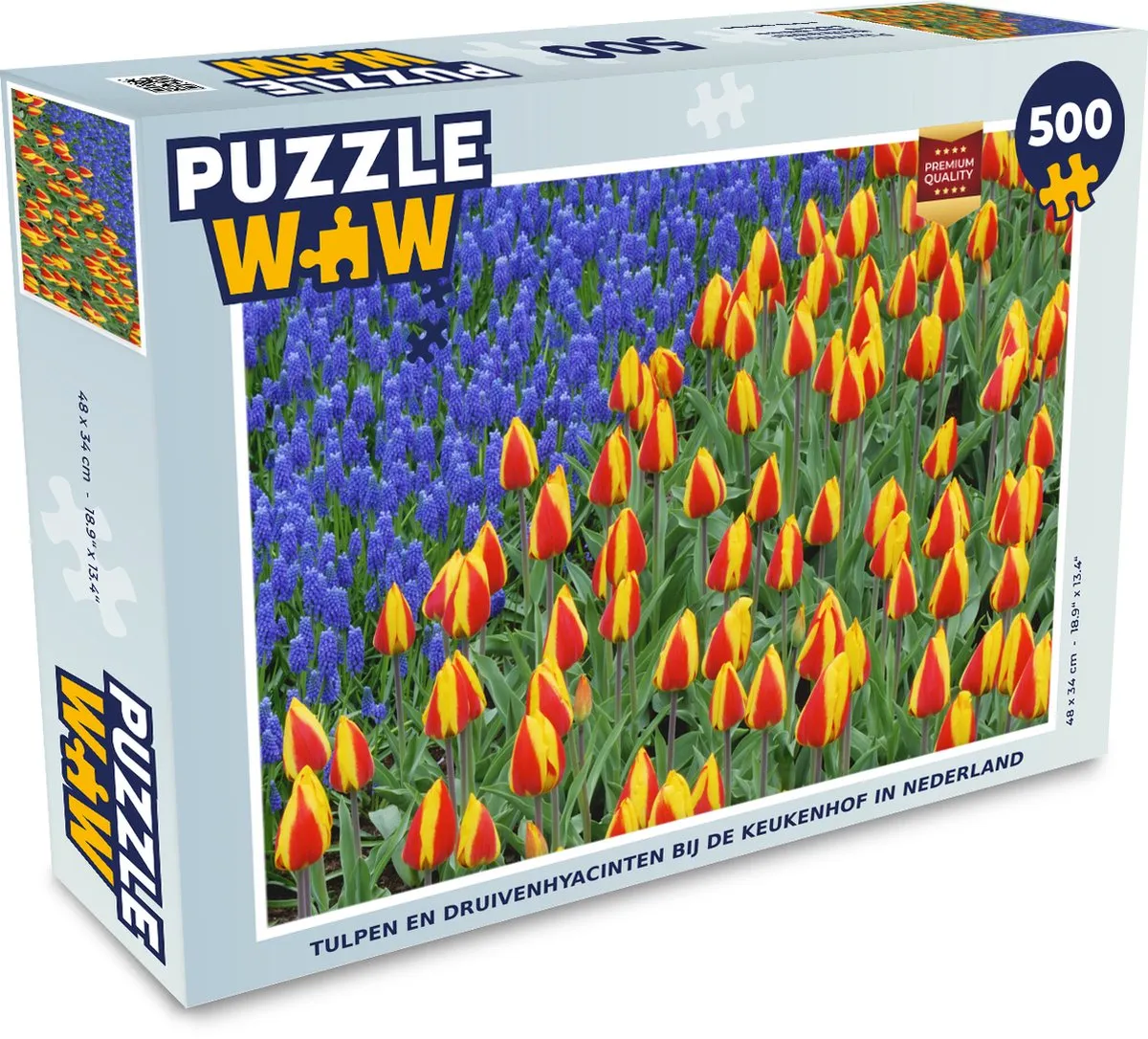 PuzzleWow Legpuzzel Tulpen en druivenhyacinten Keukenhof 500 Stuks - Multicolor