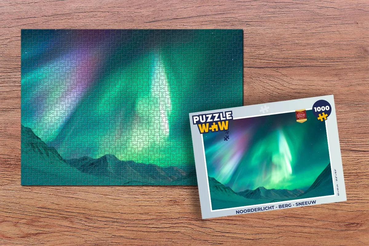 PuzzleWow Noorderlicht Berg Sneeuw Legpuzzel 1000 Stuks - Multicolor