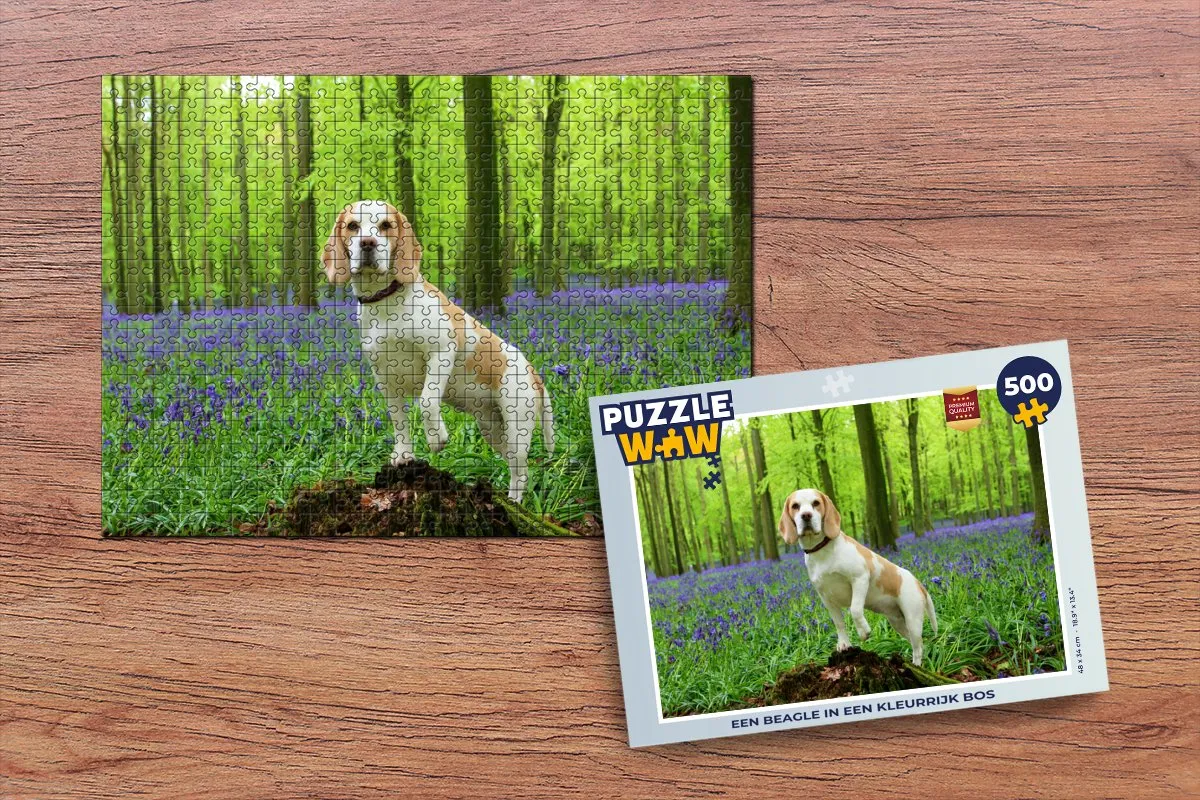 PuzzleWow Legpuzzel Een Beagle in een kleurrijk bos 500 Stuks - Multicolor