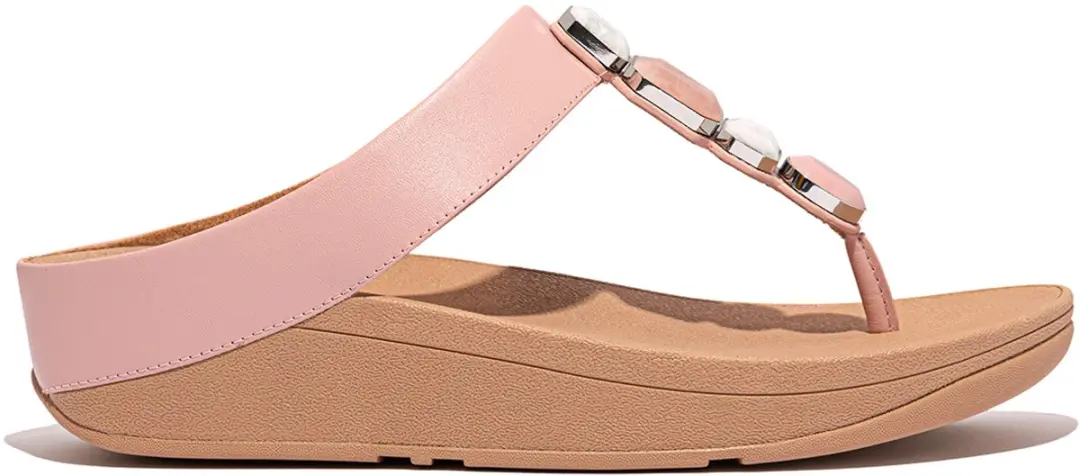 FitFlop Damen Flip Flops Fino Multi-Stone Leather Toe-Post Sandals IU9 Soft Blus