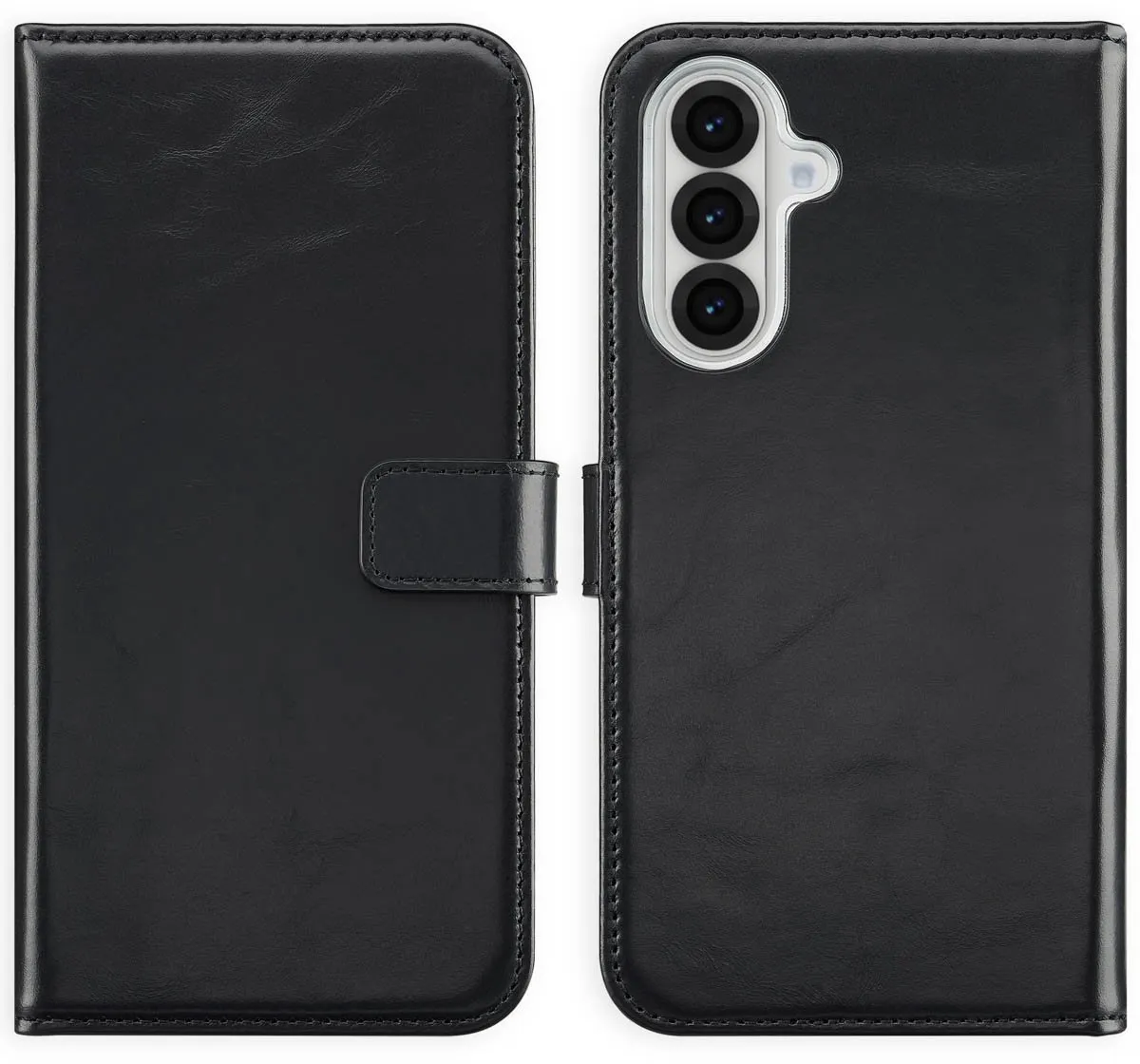 Selencia Echt Lederen Bookcase Hoesje - Samsung Galaxy A36/A56 - 3 Pasjes - Zwart