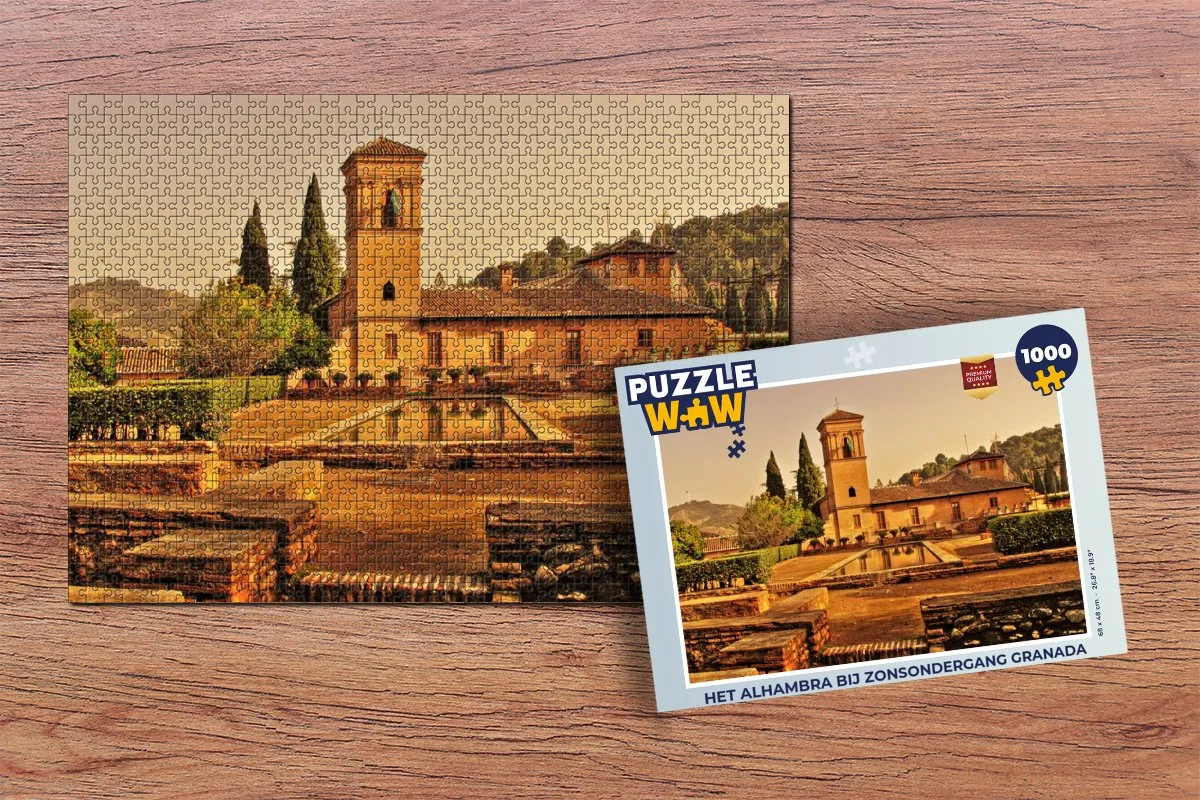 PuzzleWow Het Alhambra bij zonsondergang Granada - Legpuzzel 1000 Stuks - Multicolor