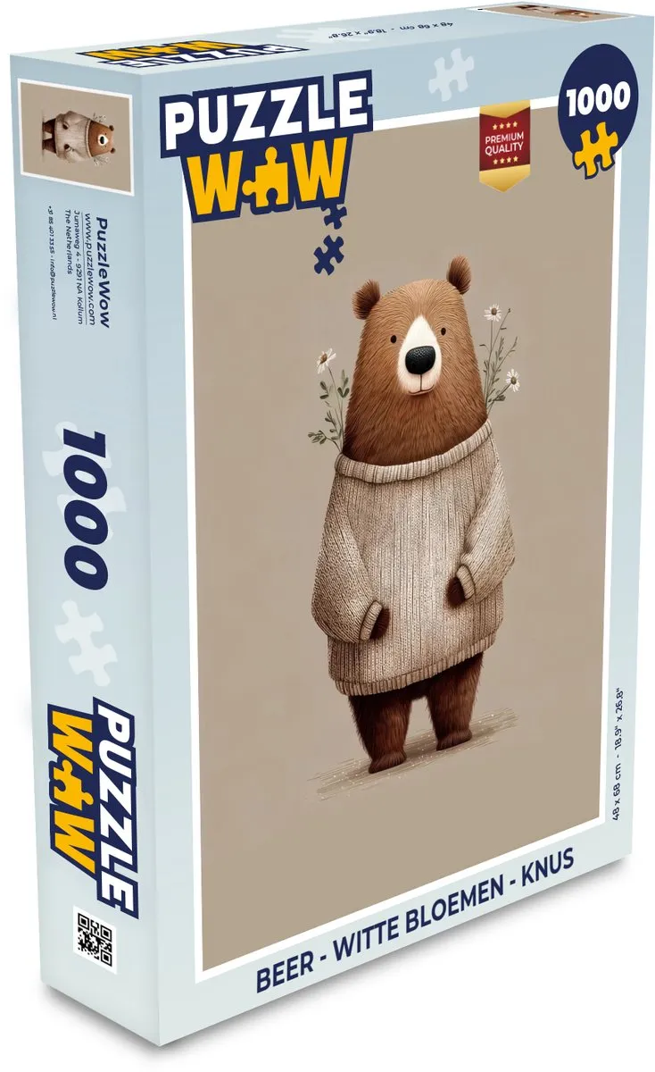 PuzzleWow Beer Witte Bloemen Legpuzzel 1000 Stuks
