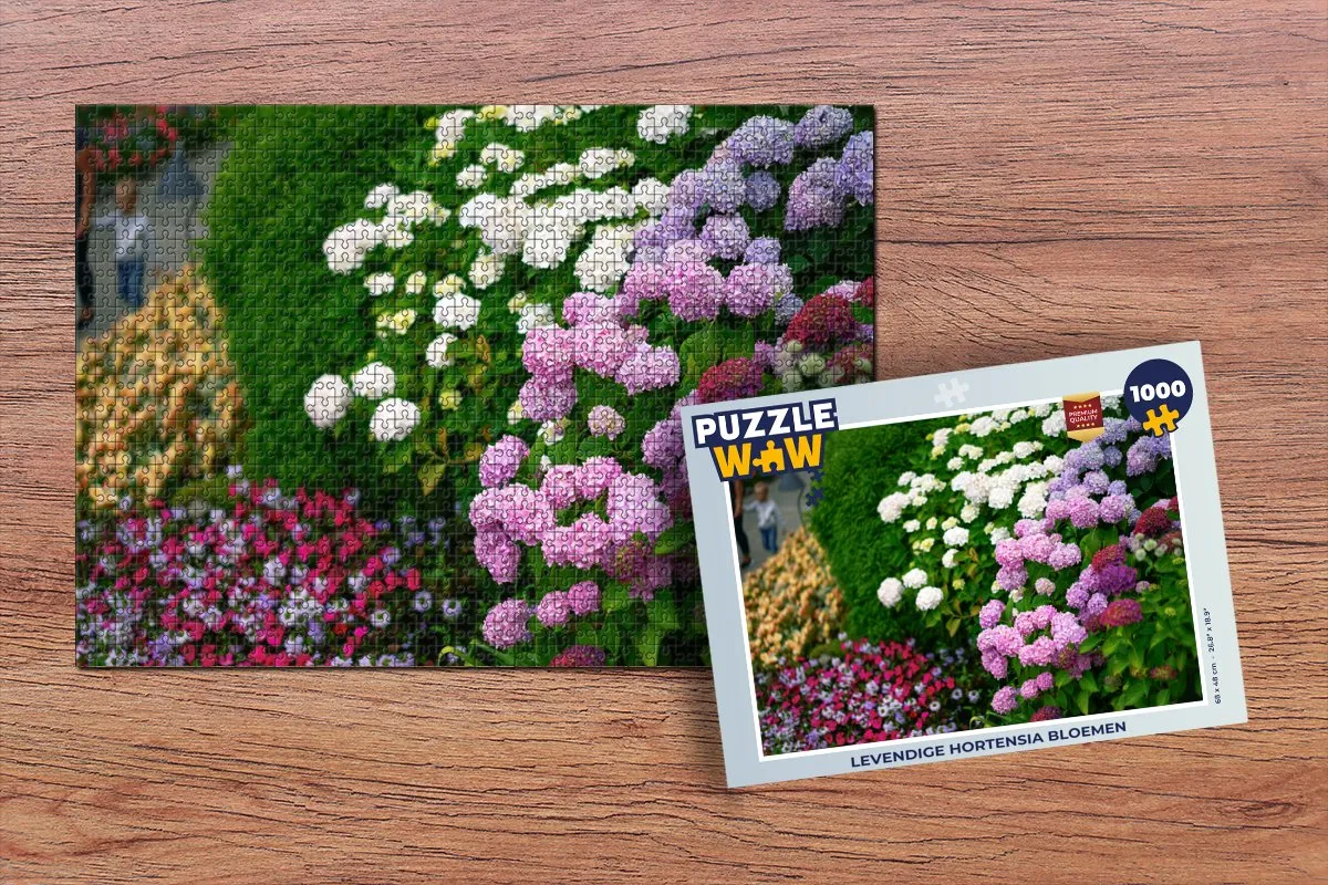 PuzzleWow Levendige Hortensia Bloemen Legpuzzel 1000 Stuks - Multicolor