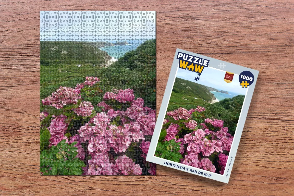 PuzzleWow Hortensia's aan de Klif Legpuzzel 1000 Stuks - Multicolor