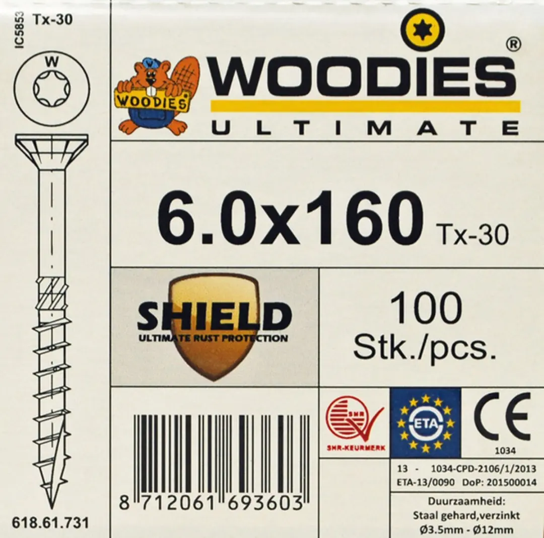 Woodies Ultimate Shield Outdoor Schroeven Torx 6x160mm - 200 Stuks - Geel - afbeelding 4 van 5