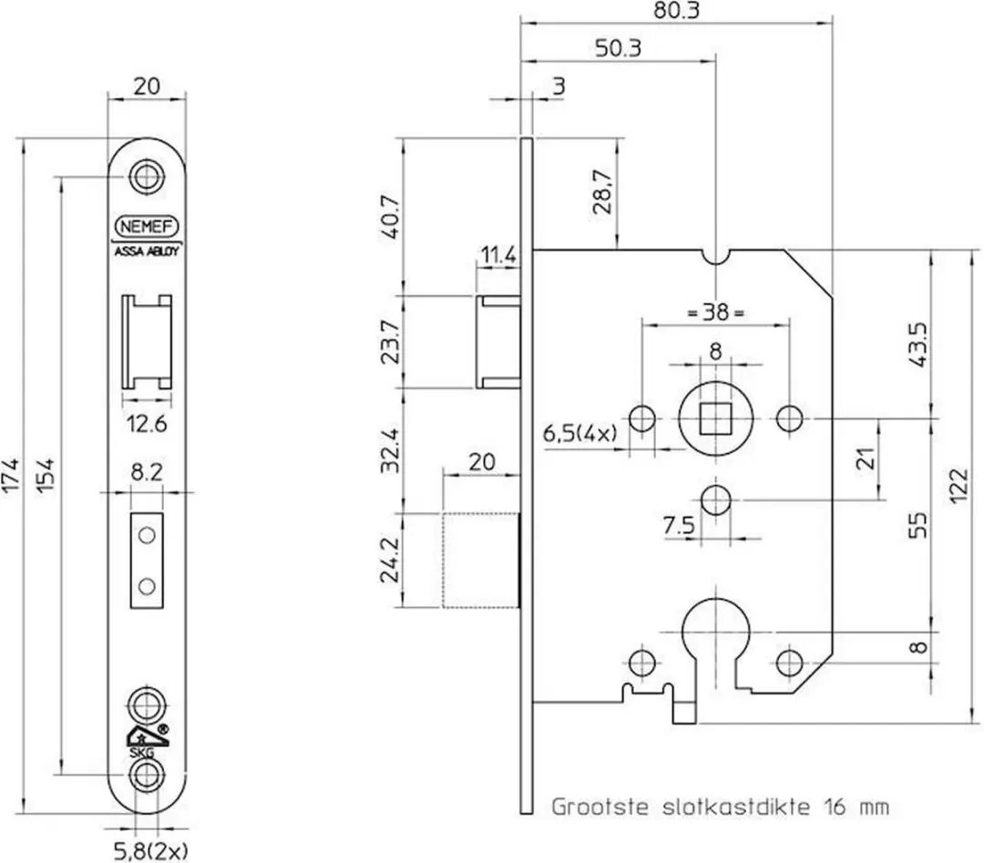 Nemef Veiligheidscilinder PC55mm Type 1279/17-50 - Zilvergrijs