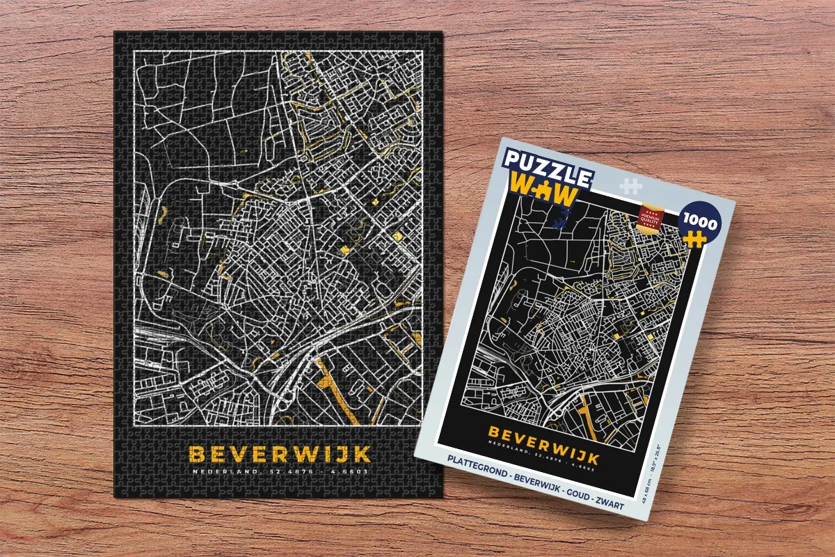 PuzzleWow Beverwijk Legpuzzel 1000 Stuks - Goud/Zwart