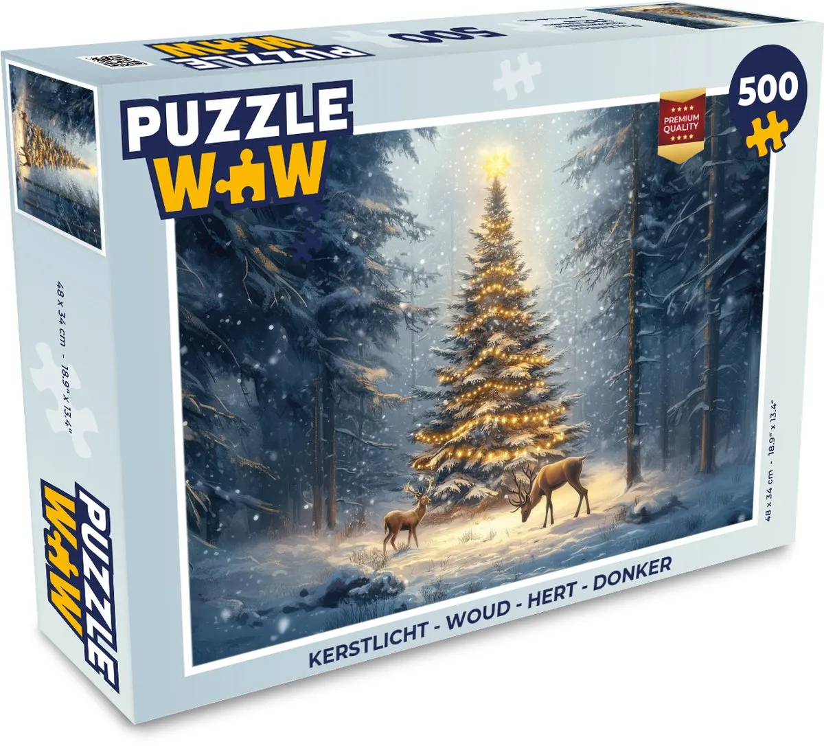 PuzzleWow Kerstlicht Woud Hert Puzzel 1000 Stuks - Donker