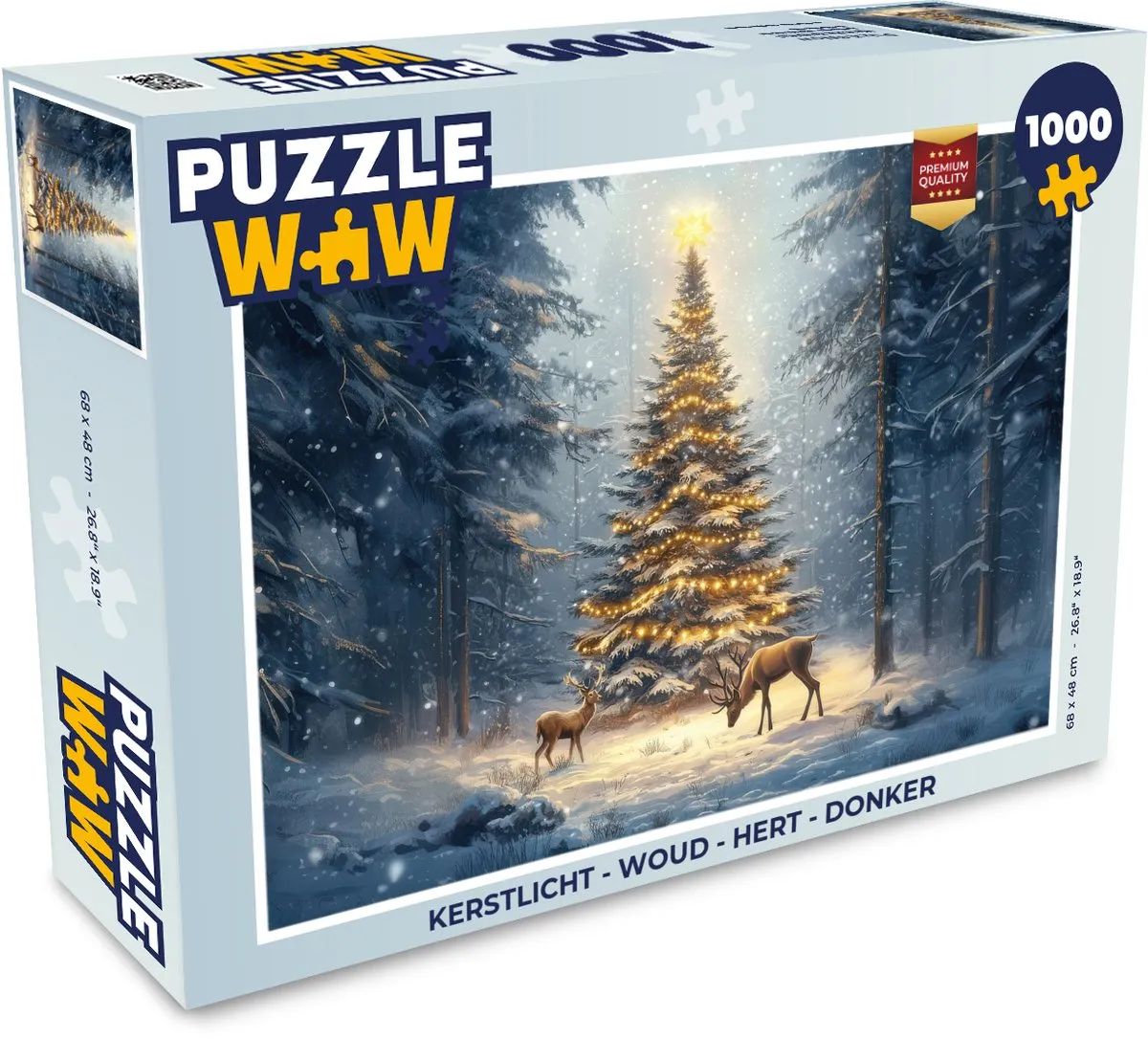 PuzzleWow Kerstlicht Woud Hert Puzzel 1000 Stuks - Donker