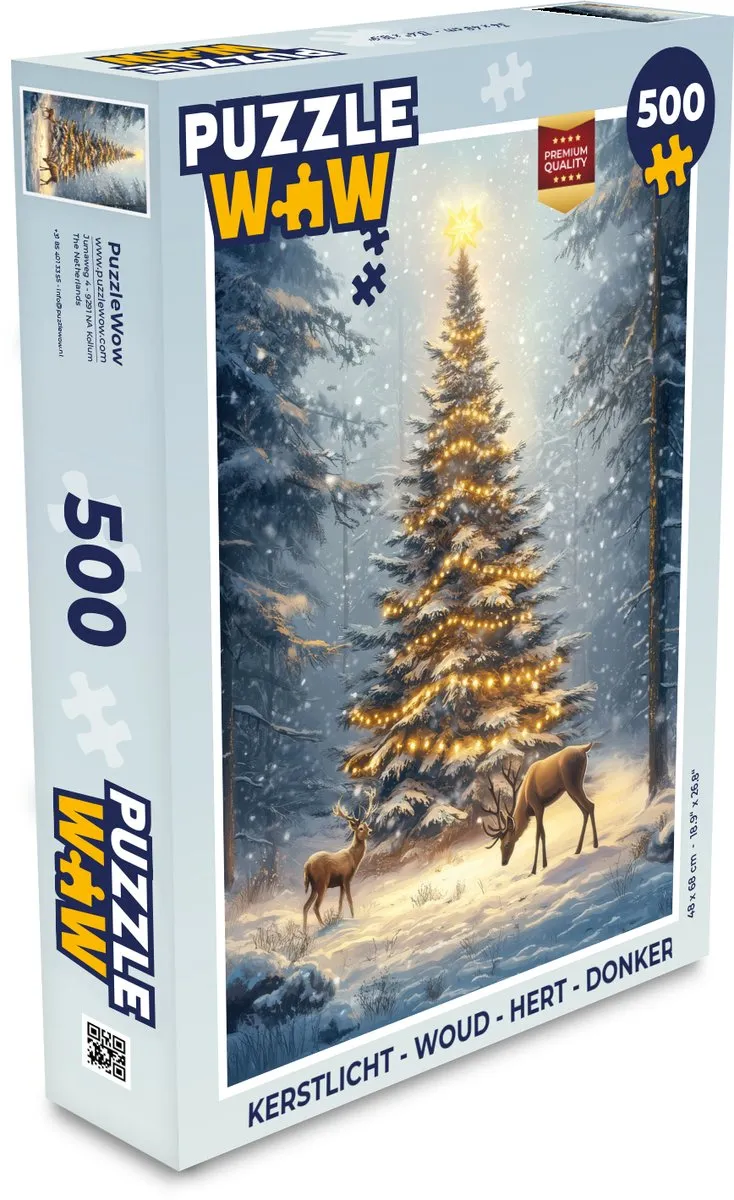 PuzzleWow Kerstlicht Woud Hert Puzzel 1000 Stuks - Donker