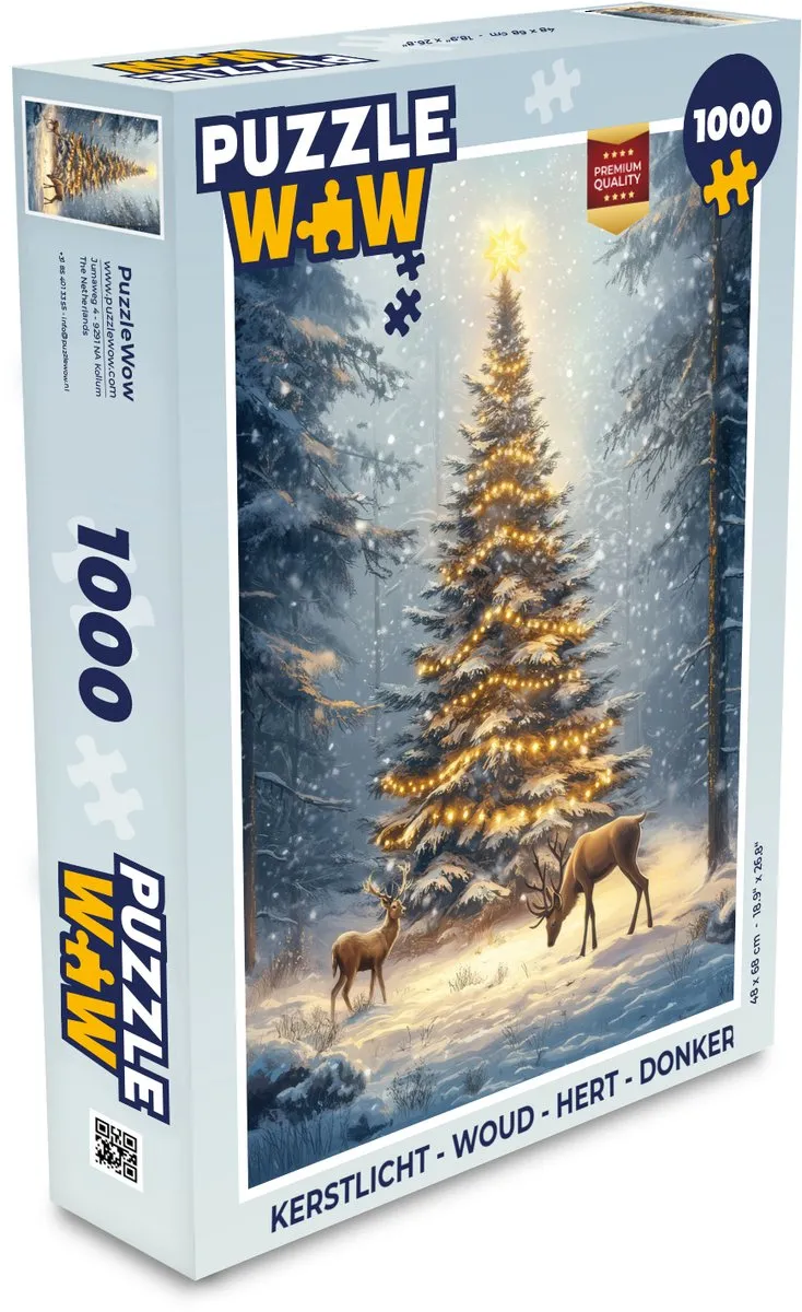PuzzleWow Kerstlicht Woud Hert Puzzel 1000 Stuks - Donker