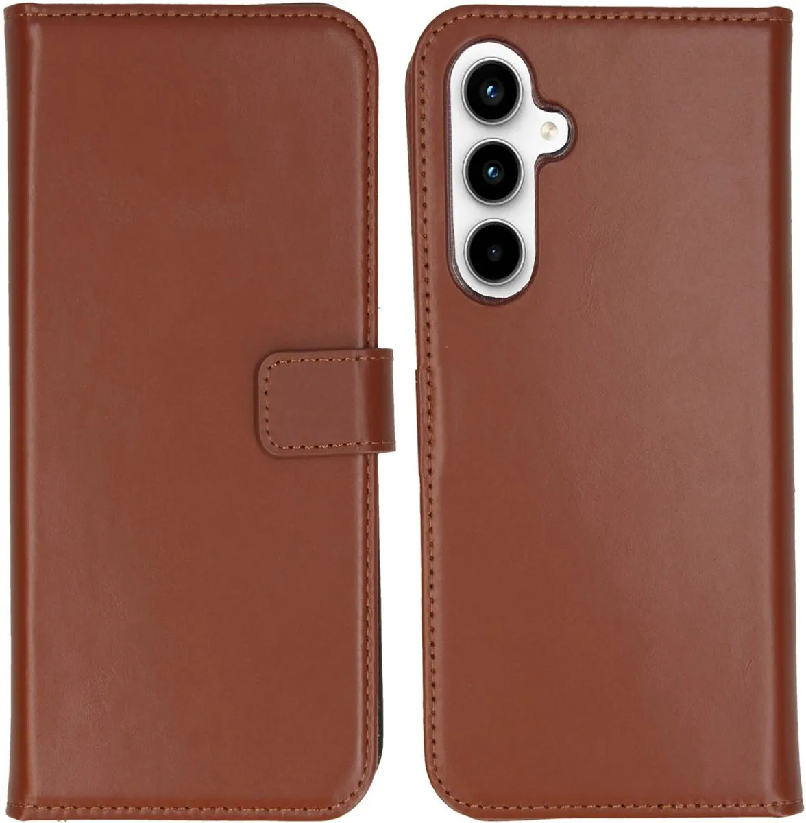 Selencia Hoesje Samsung Galaxy A55 Echt Lederen Bookcase Lichtbruin