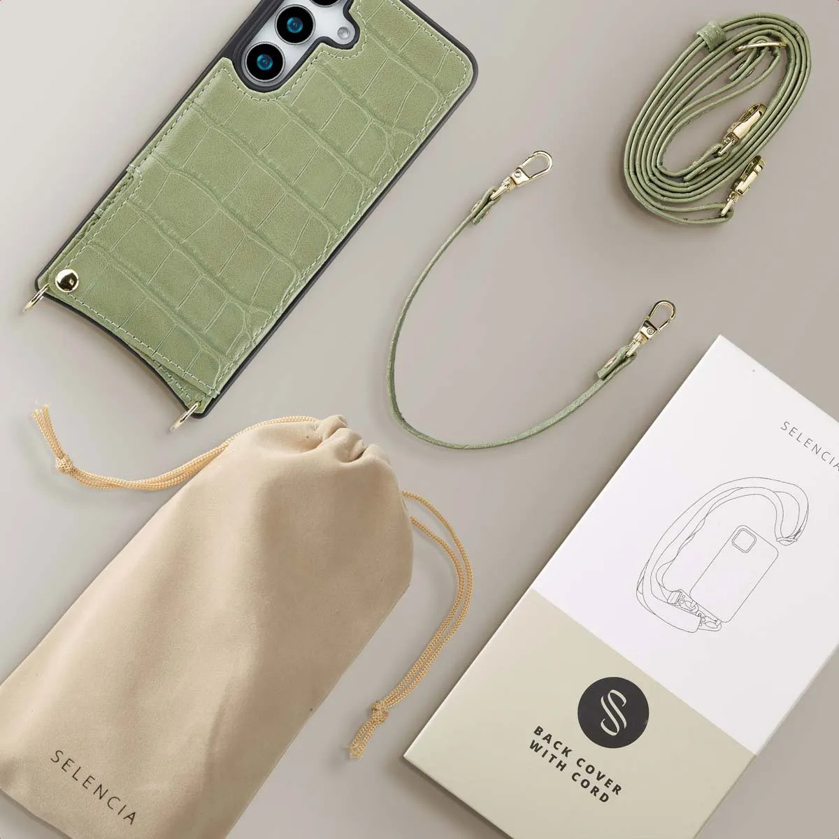 Selencia Croco Backcover Hoesje Samsung Galaxy S25 - Sage Green - afbeelding 6 van 6