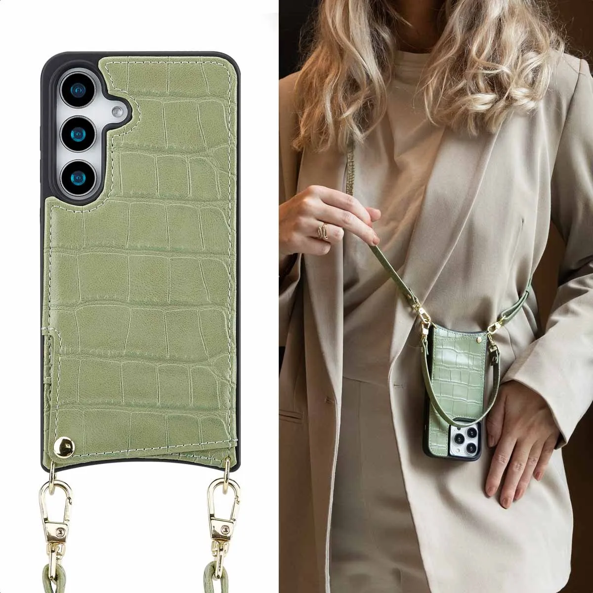 Selencia Croco Backcover Hoesje Samsung Galaxy S25 - Sage Green