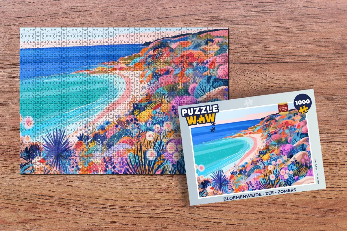 PuzzleWow Bloemenweide Zee Zomers Legpuzzel 1000 Stuks - Strand/Bloemen
