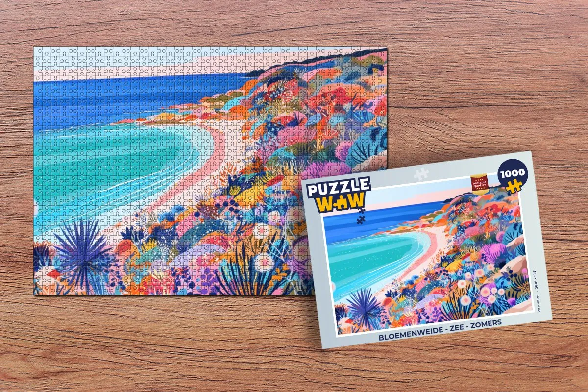 PuzzleWow Bloemenweide Zee Zomers Legpuzzel 1000 Stuks - Strand/Bloemen
