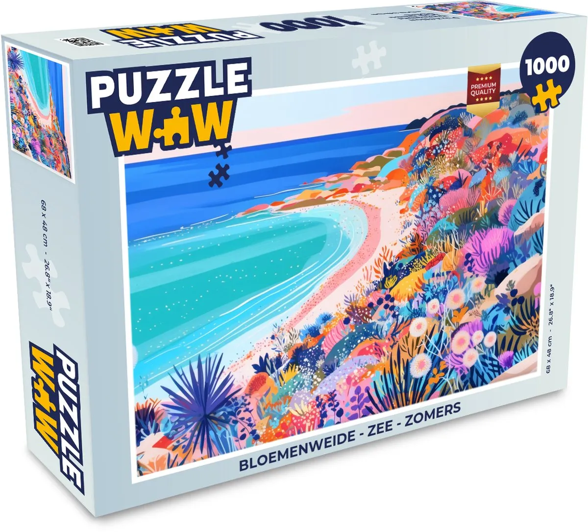 PuzzleWow Bloemenweide Zee Zomers Legpuzzel 1000 Stuks - Strand/Bloemen