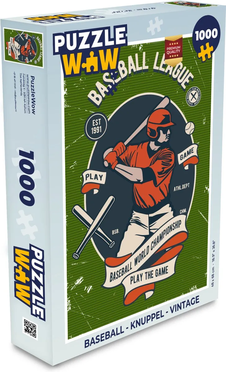 PuzzleWow Baseball Vintage Legpuzzel 1000 Stuks - Multicolor