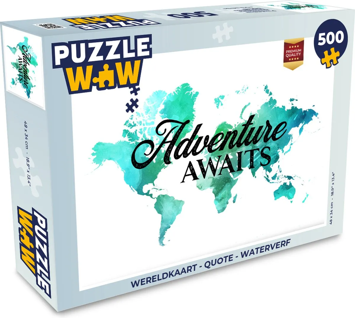 PuzzleWow Wereldkaart Quote Waterverf Legpuzzel 500 Stuks