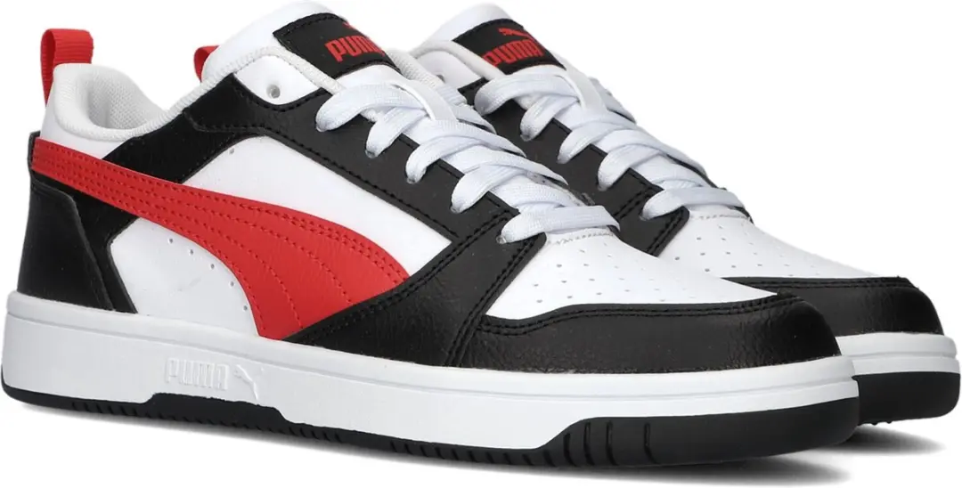 PUMA Rebound V6 Lo Jr Unisex Sneakers 37 - Wit/Zwart/Rood - afbeelding 3 van 6