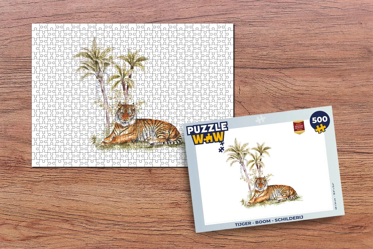 PuzzleWow Tijger Boom Schilderij Legpuzzel 500 Stuks - Multicolor