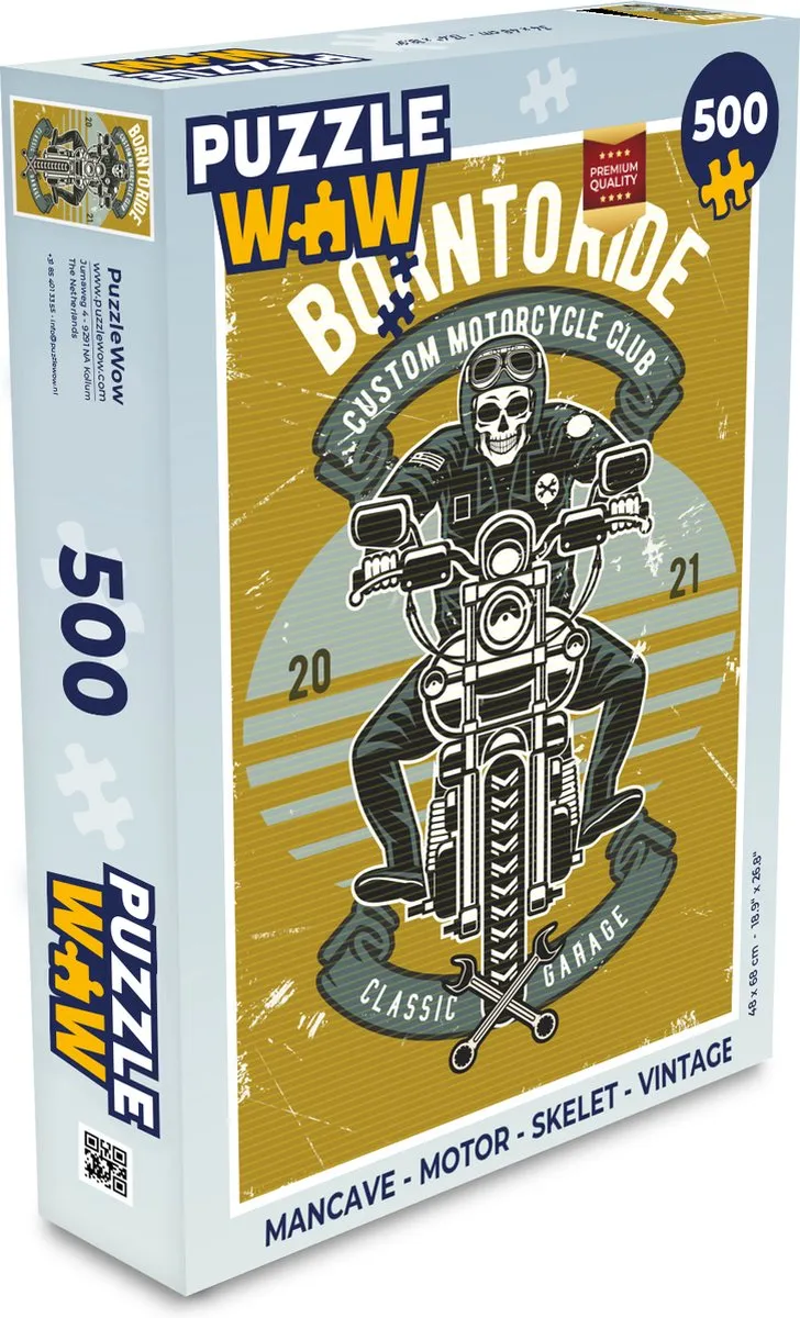 PuzzleWow Mancave Motor Skelet Vintage Legpuzzel 500 Stuks - Multicolor