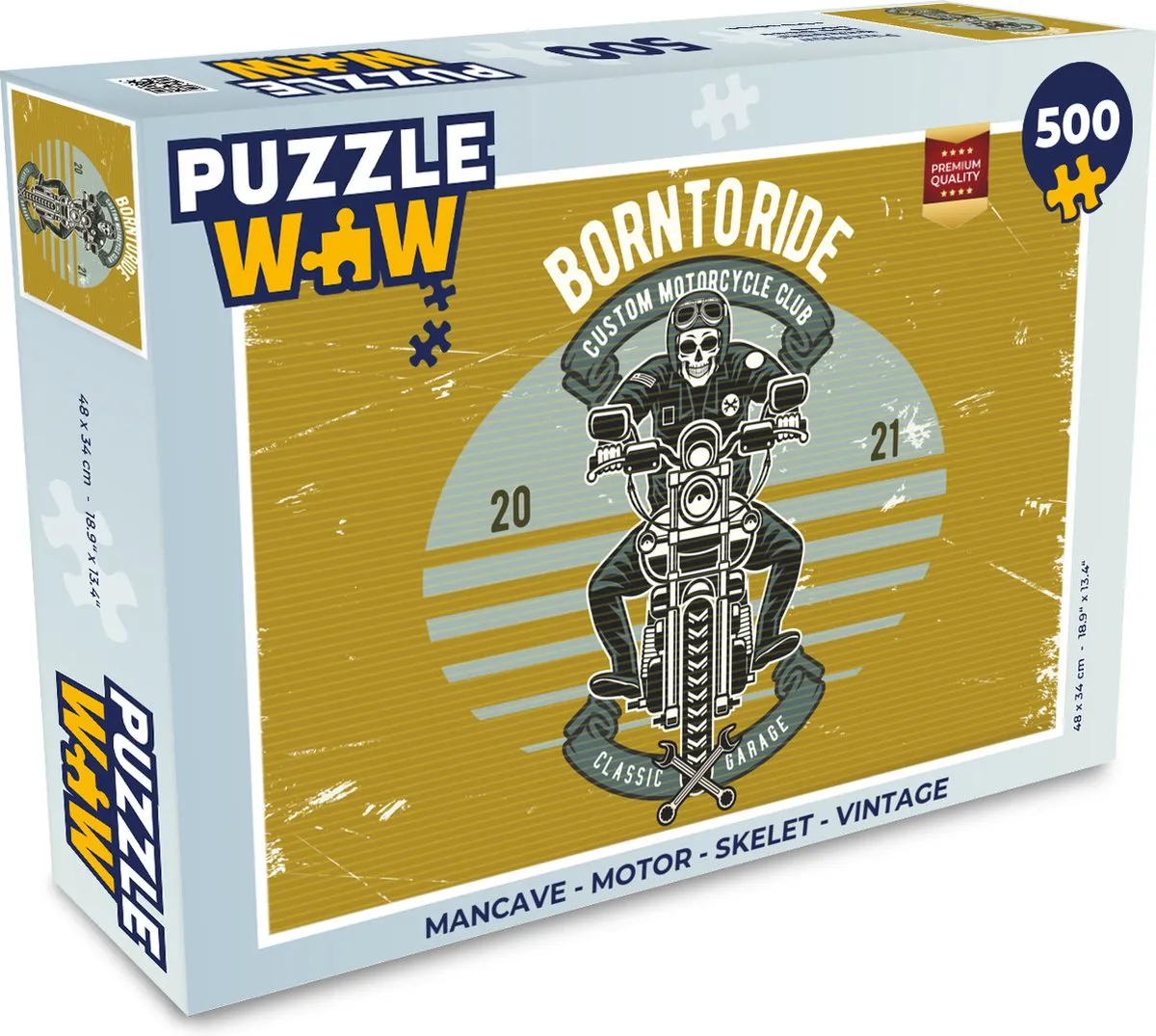 PuzzleWow Mancave Motor Skelet Vintage Legpuzzel 500 Stuks - Multicolor