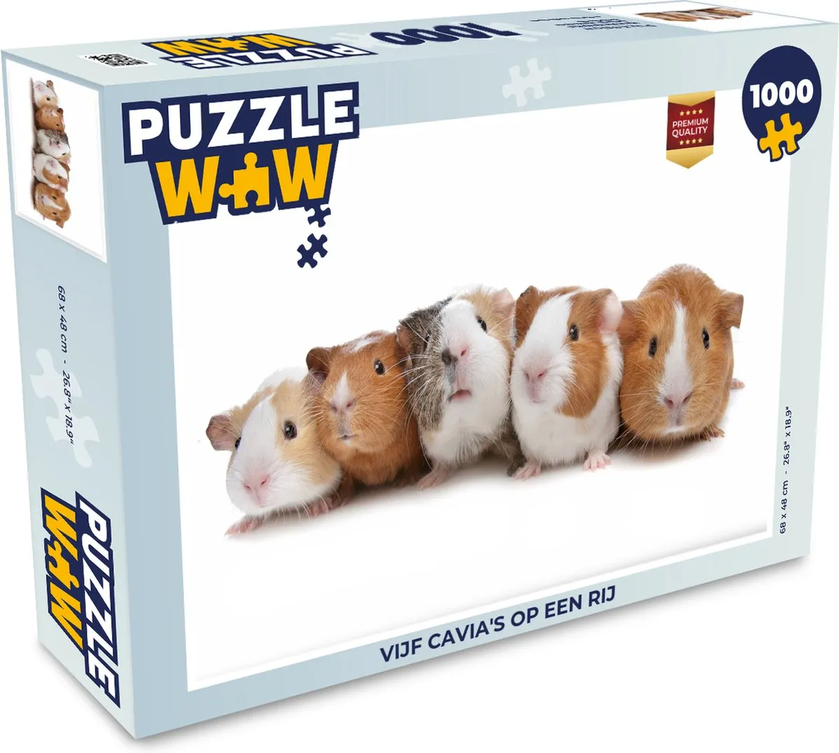 PuzzleWow Vijf cavia's op een rij Legpuzzel 1000 Stuks - Multicolor