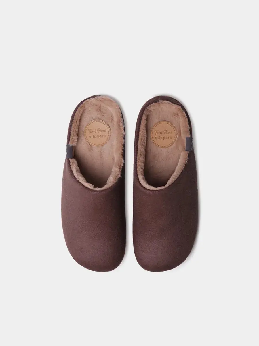 Herenslippers met open tenen van textiel