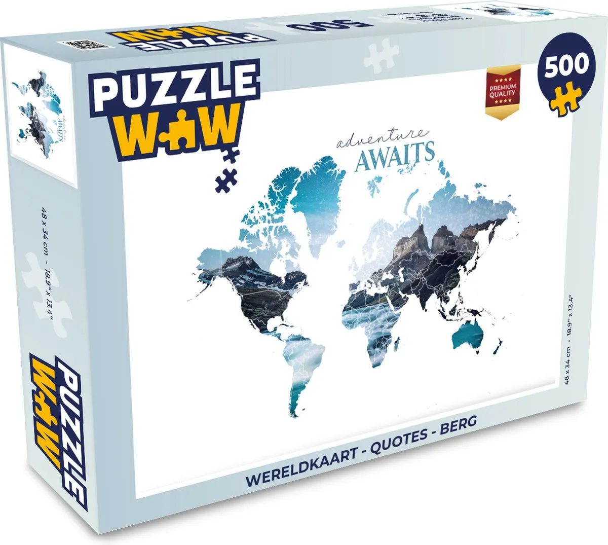 PuzzleWow Wereldkaart Quotes Berg Legpuzzel 500 Stuks - Multicolor