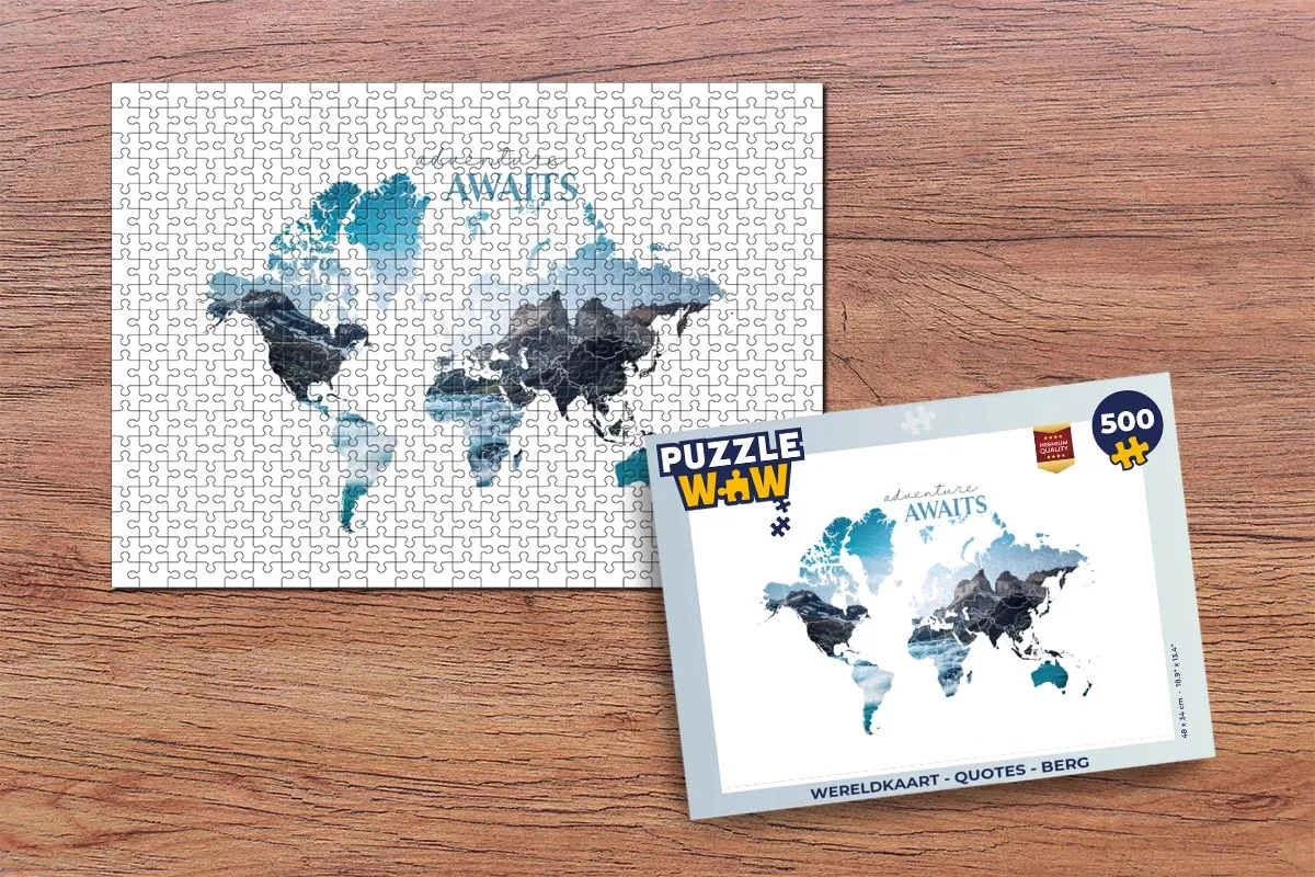 PuzzleWow Wereldkaart Quotes Berg Legpuzzel 500 Stuks - Multicolor