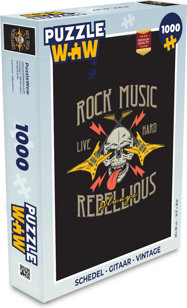 PuzzleWow Schedel Gitaar Legpuzzel 1000 Stuks - Multicolor
