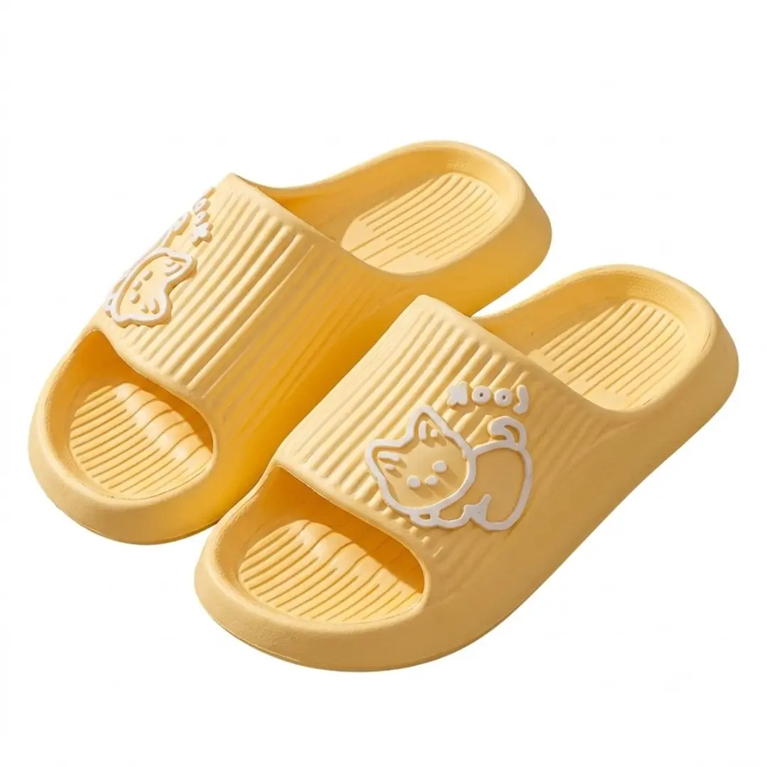Gele badslippers heren en dames EVA instap slippers kattenprint antislip dik zoo