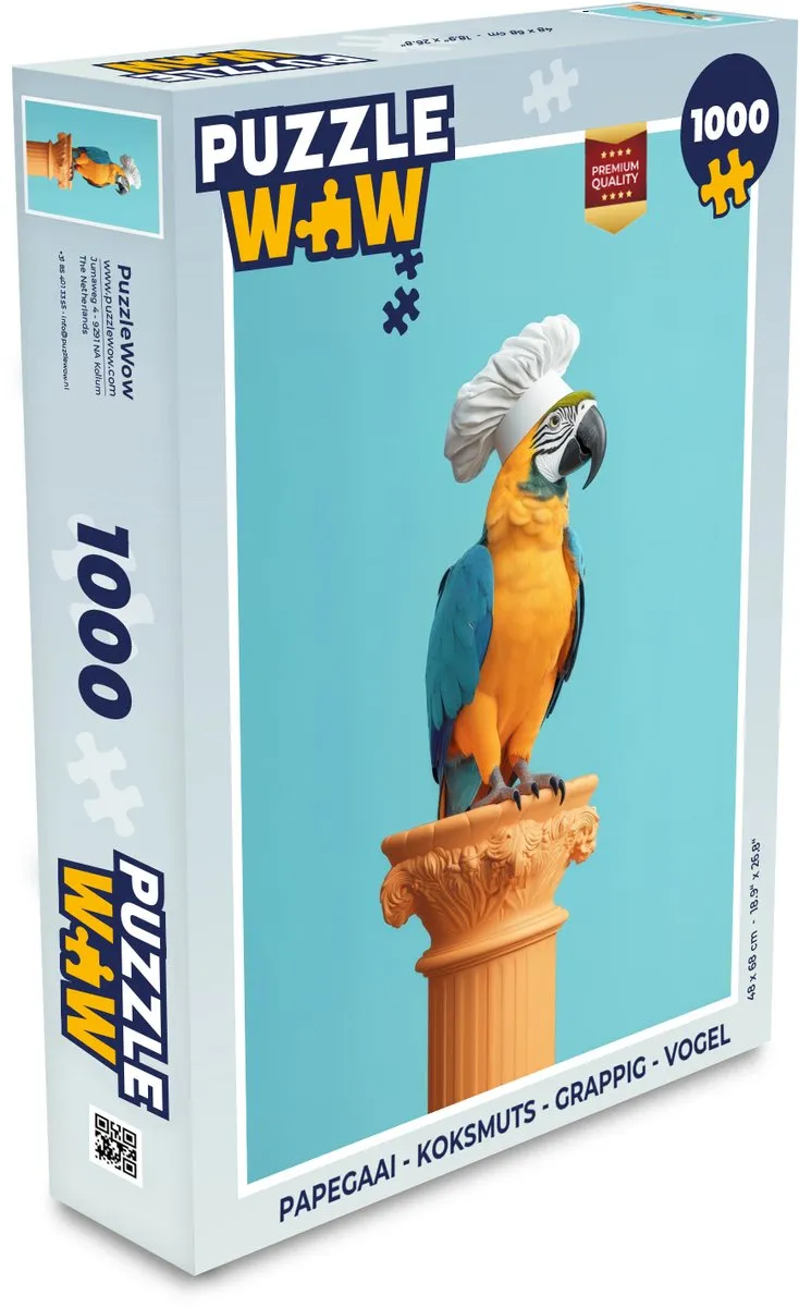 PuzzleWow Papegaai Koksmuts Legpuzzel 1000 Stuks - Blauw