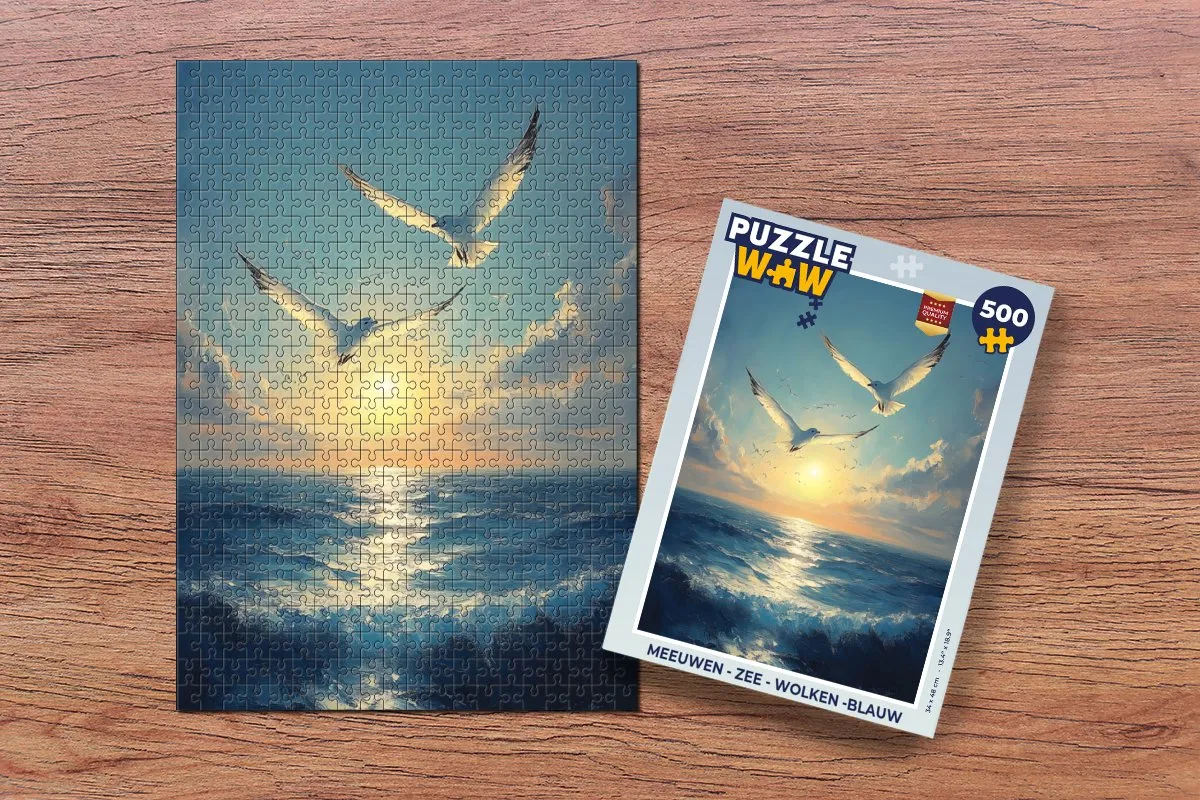 PuzzleWow Legpuzzel Meeuwen - Zee - Wolken 500 Stuks - Blauw