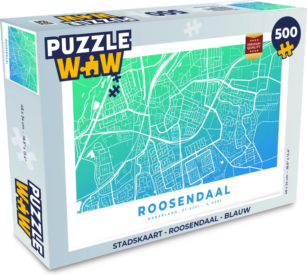 PuzzleWow Stadskaart Roosendaal Legpuzzel 500 Stuks - Multicolor