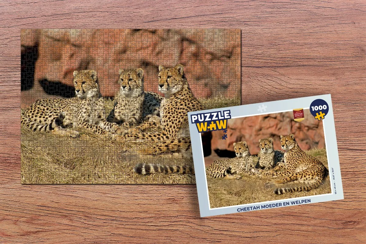 PuzzleWow Cheetah Moeder en Welpen Legpuzzel 1000 Stuks - Multicolor